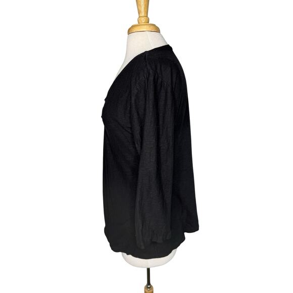 CUT LOOSE Linen Blend Gathered Neckline 3/4 Sleeve Top in Black Size Large Women - Picture 2 of 10